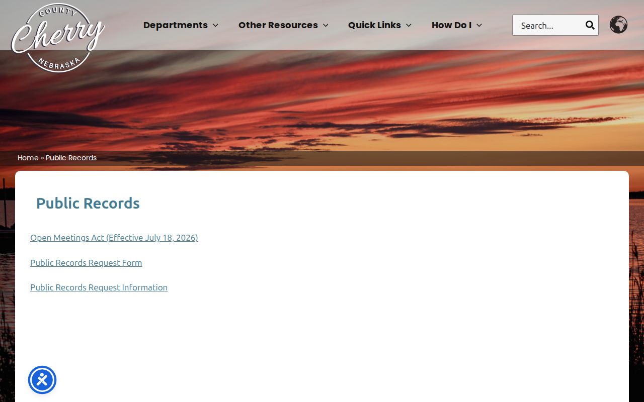 Cherry County public-records booking request entry point